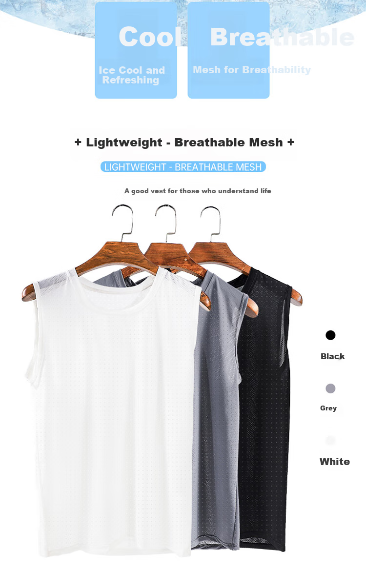 LangSha Sleeveless Tank Top Vest for Men, Ice Silk Undershirt, Thin Mesh Quick-Dry Sports Fitness Undershirt, 3-Pack 2