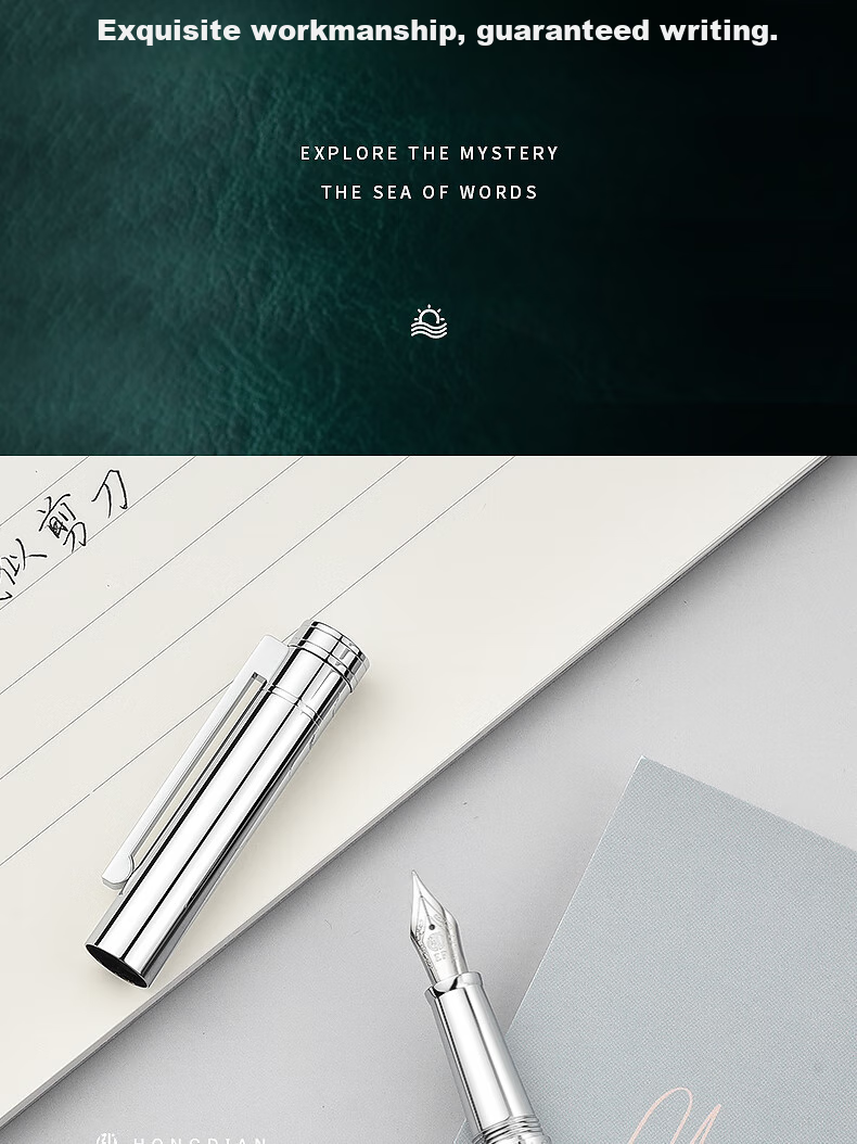 Hongdian Fountain Pen for Men And Women, High-End Exquisite Adult Calligraphy Practice Pen, Student Vintage Elegant Gift, 1843 Voyager Sunrise Gold-Fine Nib 10