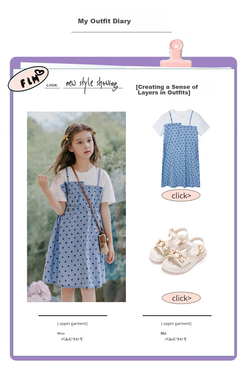 Follow Me Girls' Summer Dress, New Korean Style Trendy Faux Two-Piece T-Shirt Dress for Children, White/blue, Size 140 3