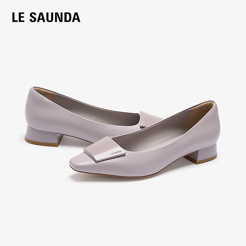 Laird & Sand 2026 Spring Summer Commuter Small Square Toe Chunky Heel Sheepskin Women's Pumps 6T23601 Elegant Purple LPK 34