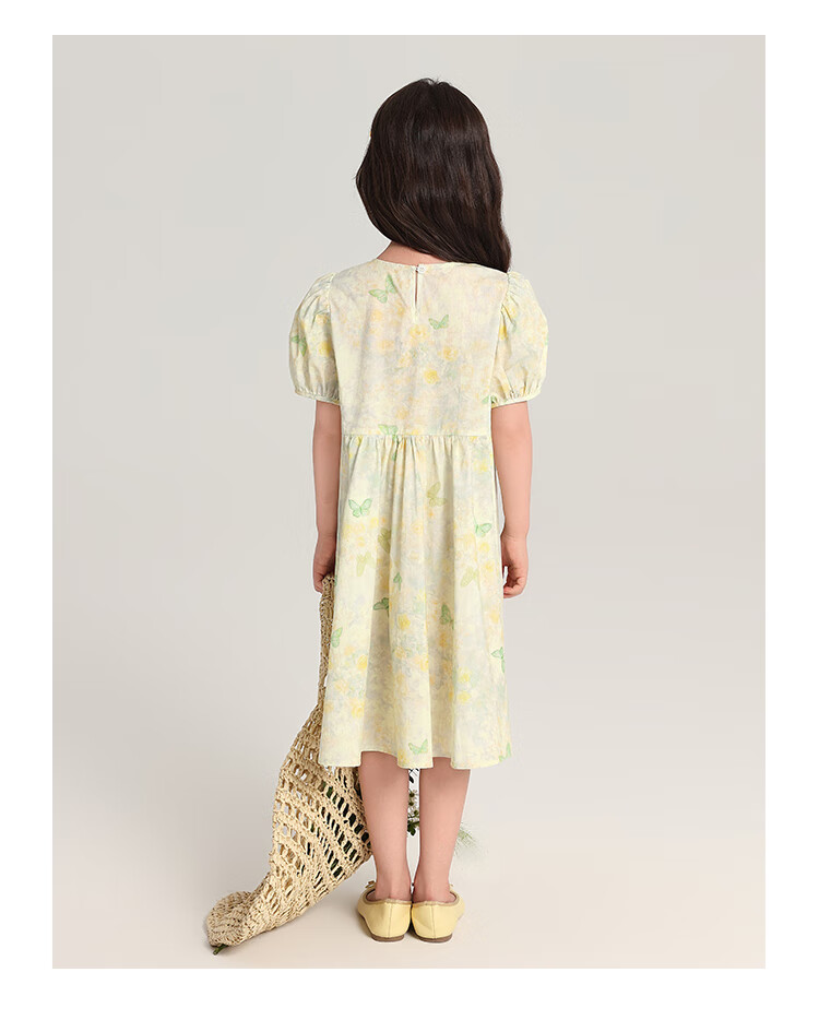 Budinghalu Girls' Pure Cotton Cute Dress, Summer New Style for Older Children, Butterfly Floral Print Dress, Versatile Princess Dress for Kids 14