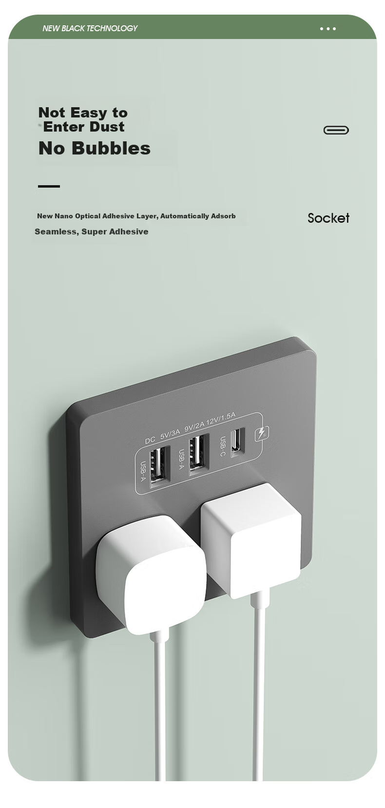FDD Concealed 86-Type 20W Fast Charging USB Socket Switch Panel Wall-Mounted Mobile Phone Charging Type-C Home Five-Hole Five-Hole 20W Fast Charging USB+typeC (White) 2
