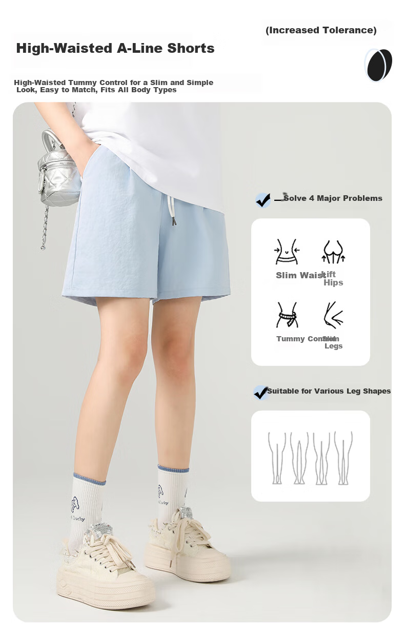 Jeanswest Women's Shorts for Outdoor Wear, Summer New Fashion Versatile Cool Milk Puff Pants, High-Waisted Slimming A-Line Shorts 4