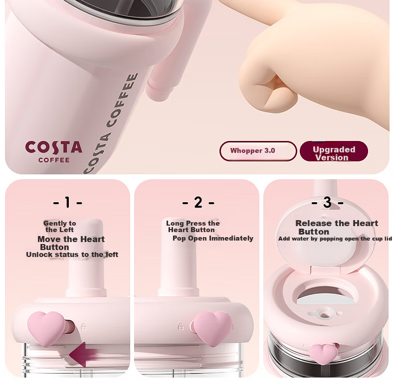 COSTA Giant Large Capacity Insulated Water Bottle Straw Cup Stainless Steel Ice Mug for Men and Women Student New Year Gift 18
