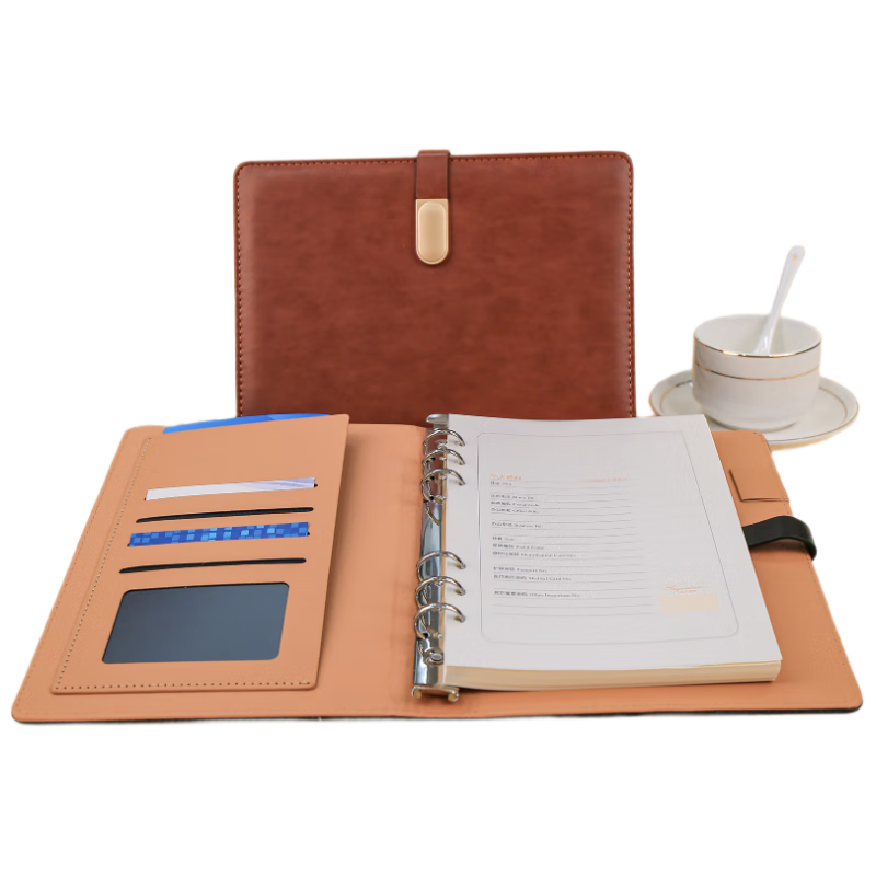 Zhongjian Stationery B5 Loose-Leaf Notebook Brown Leather Cover Office Business Journal Work Notes Diary Meeting Record Customizable Logo