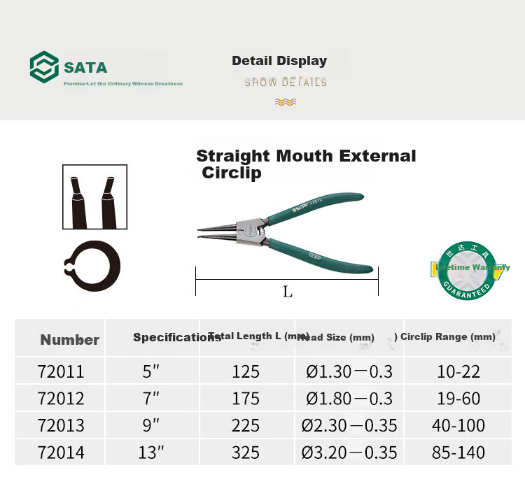 SATA German-Style Straight-Jaw Spring Pliers, 9", 72033 9