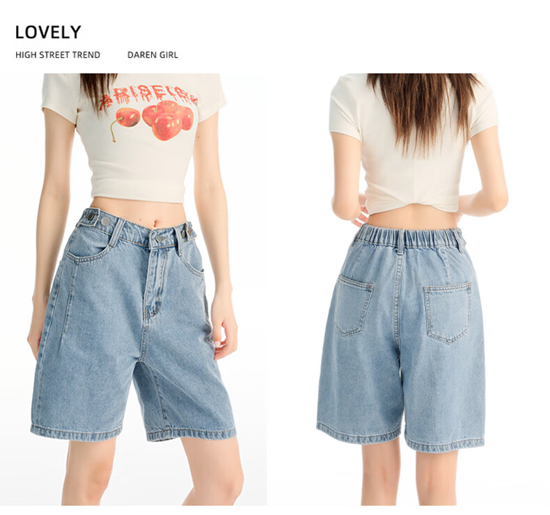 Jeanswest Women's Denim Shorts 2026 Spring Summer High Waist A-Line Slim Functional Style Hot Pants Black XL 17