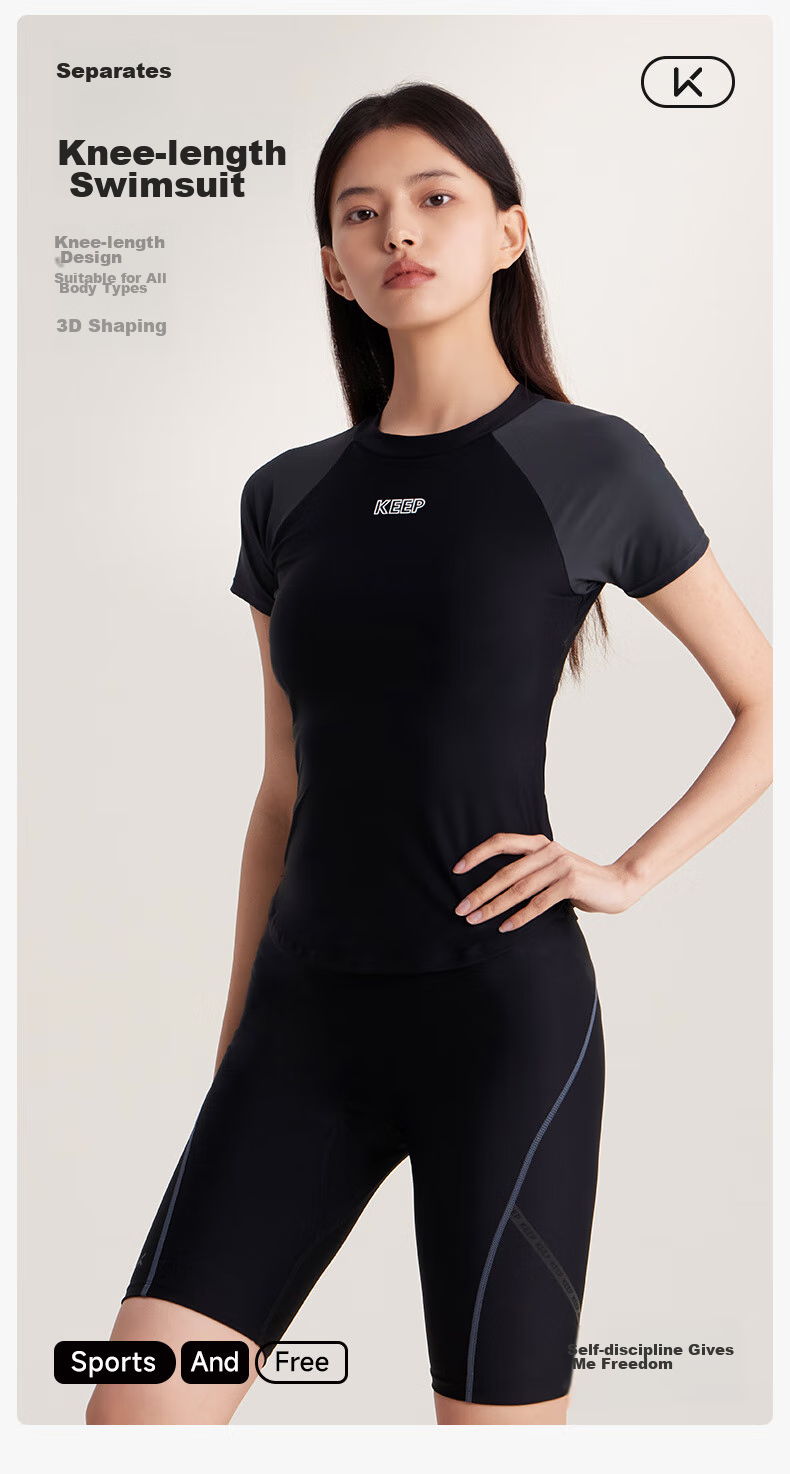 Keep Women's Two-Piece Knee-Length Conservative Plus Size Professional Swimsuit, Concealing, Sun Protection Swimwear 246 Black M 2