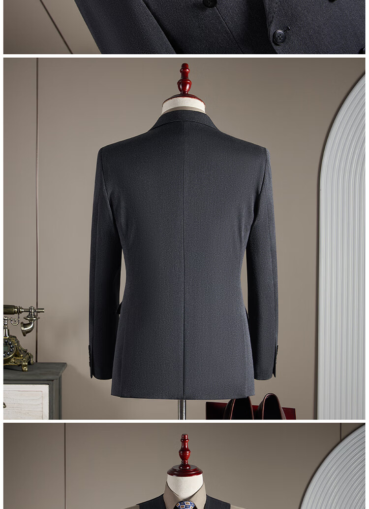 ROMON Men's Wool Suit Set Business Wedding Formalwear Brown Coffee M (Blazer + Vest + Trousers) 13
