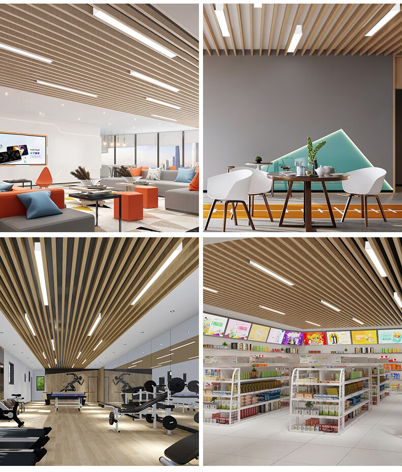 Dengling Office White Ceiling LED Linear Square Tube Light for Mall Supermarket Gym Dance Studio Office Seamless Suspension Light White Frame Right Angle 120*7cm 36W Cool White 1