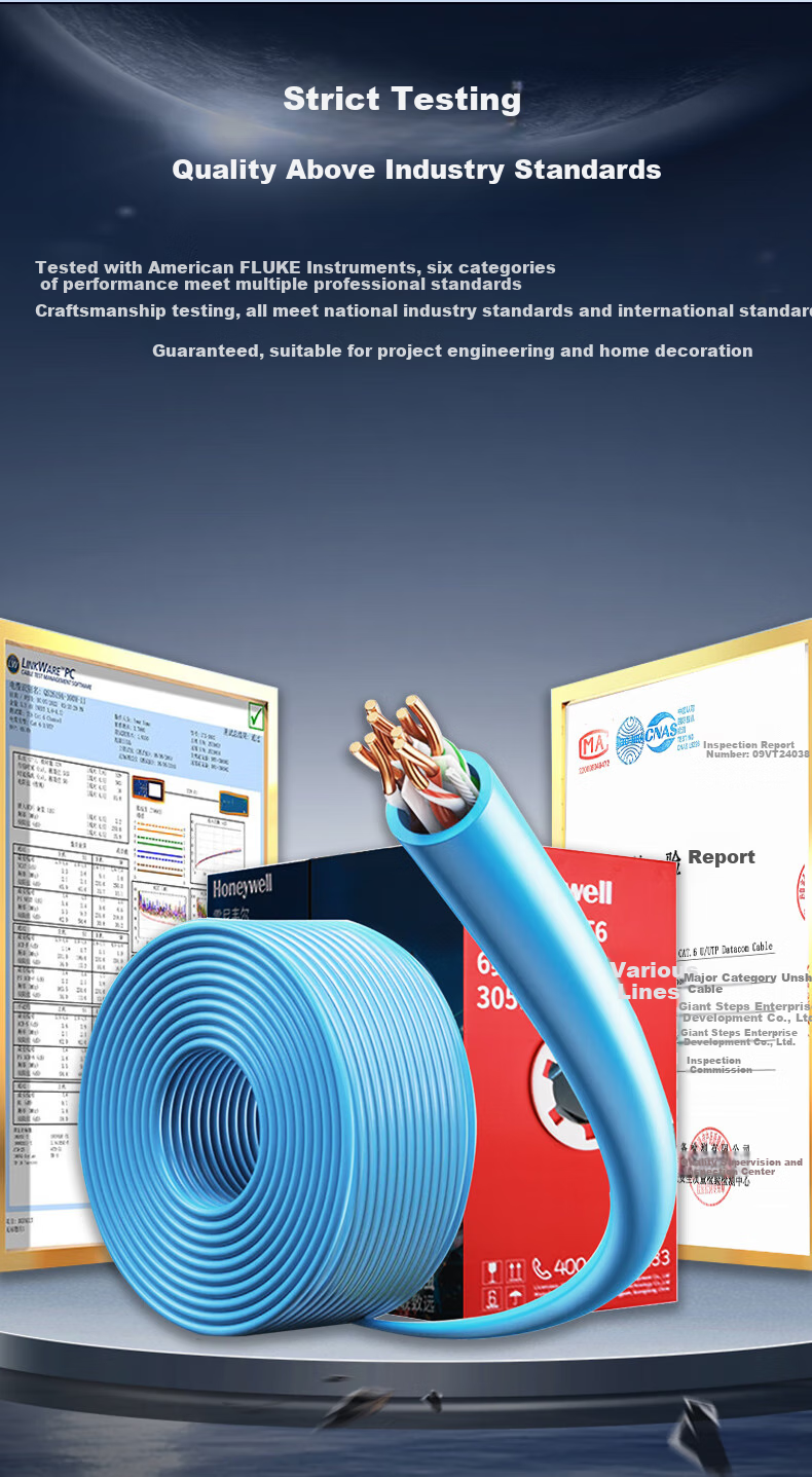 Honeywell Category 6 Ethernet Cable, Gigabit High-Speed Broadband Cable CAT6 for Home Computer Router Network Engineering Monitoring, 8-Core Twisted Pair Patch Cord, 305 Meters, 0.57±0.005mm 9