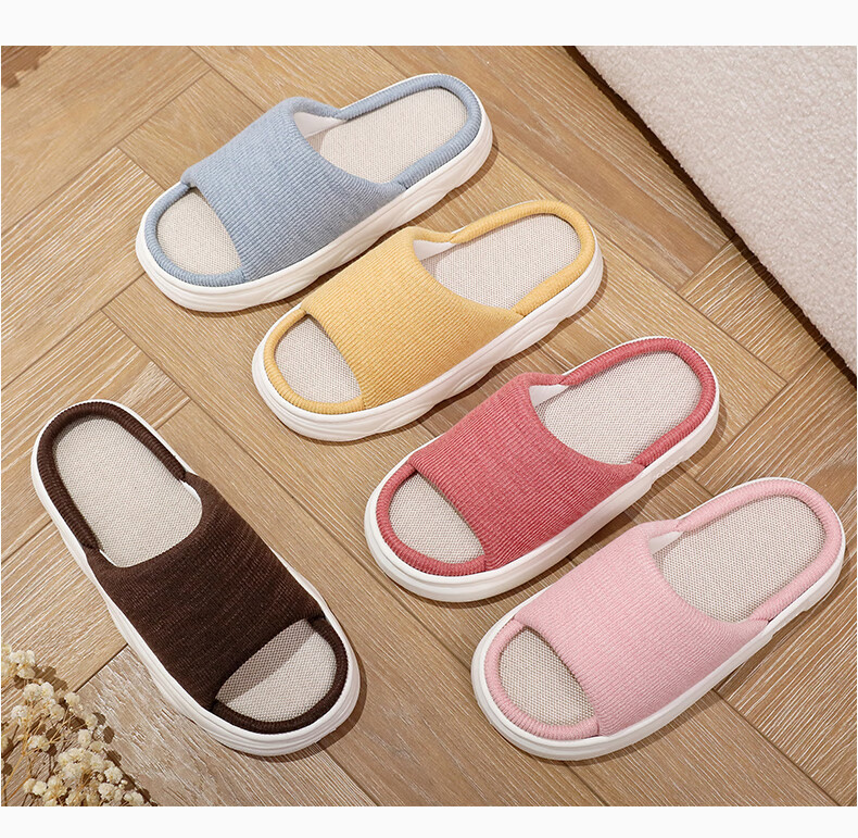 XGGC Linen Slippers for Men Summer Non-Slip Anti-Sweat Indoor Home Quiet All-Season Cotton Linen Slippers for Women Red Size 38-39 2