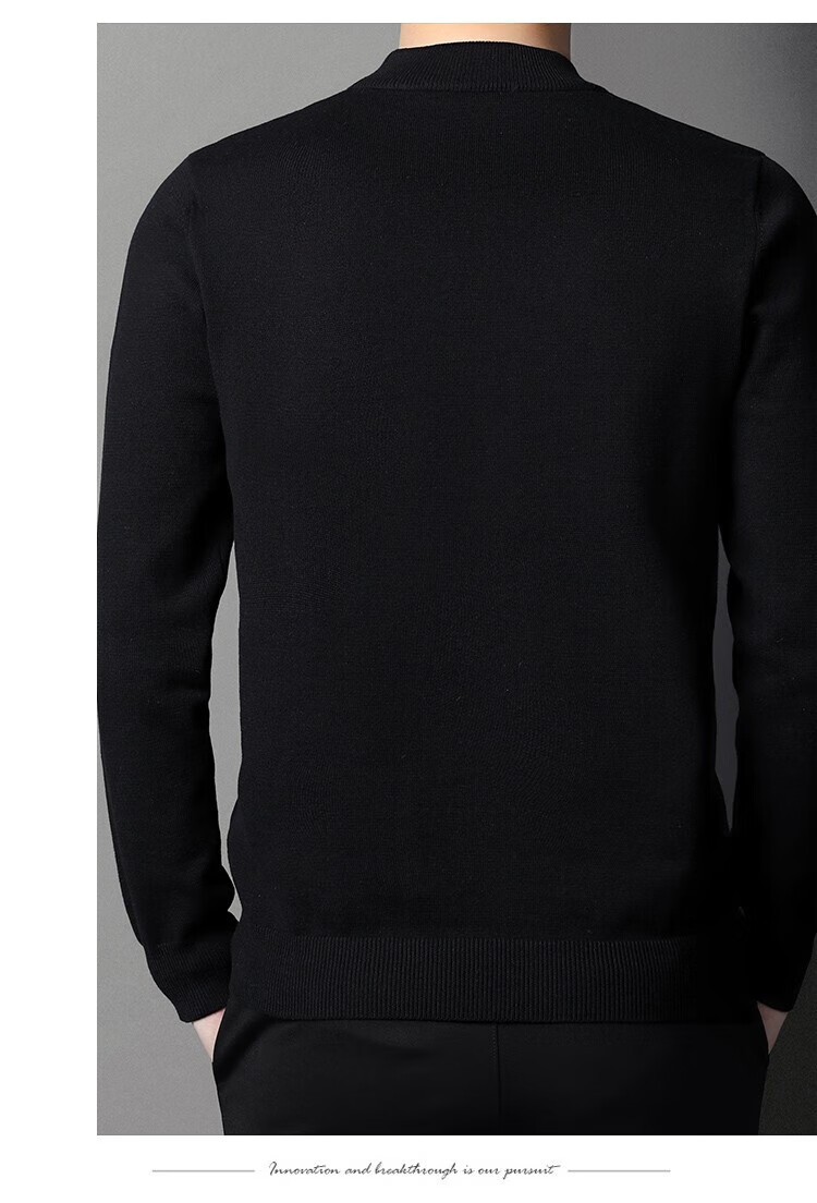 MULINSEN Men's Half Turtleneck Sweater Autumn Winter Pure Cotton Solid Color Business Casual Knitwear Base Layer Top Black L 2