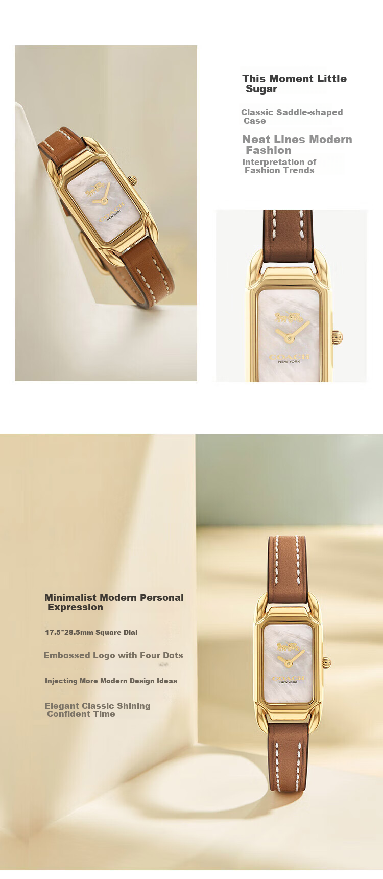 COACH CADIE Series Leather Strap Quartz Women's Watch 14504028, Recommended by Gong Xue'er, Gift/giving 1