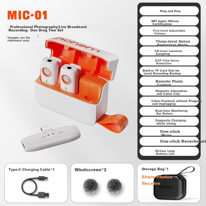 Hohem [15% Refreshing Subsidy] Mic01 Wireless Microphone Clip-On Mic, One-To Live Streaming Microphone Equipment for Streamers, Short Video Recording, Outdoor Interviews