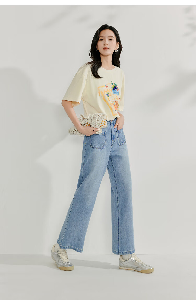 INMAN Casual Printed Pure Cotton T-Shirt, Women's Versatile Loose Short-Sleeve Top for Summer 2026, Light Apricot Color, Size M 8