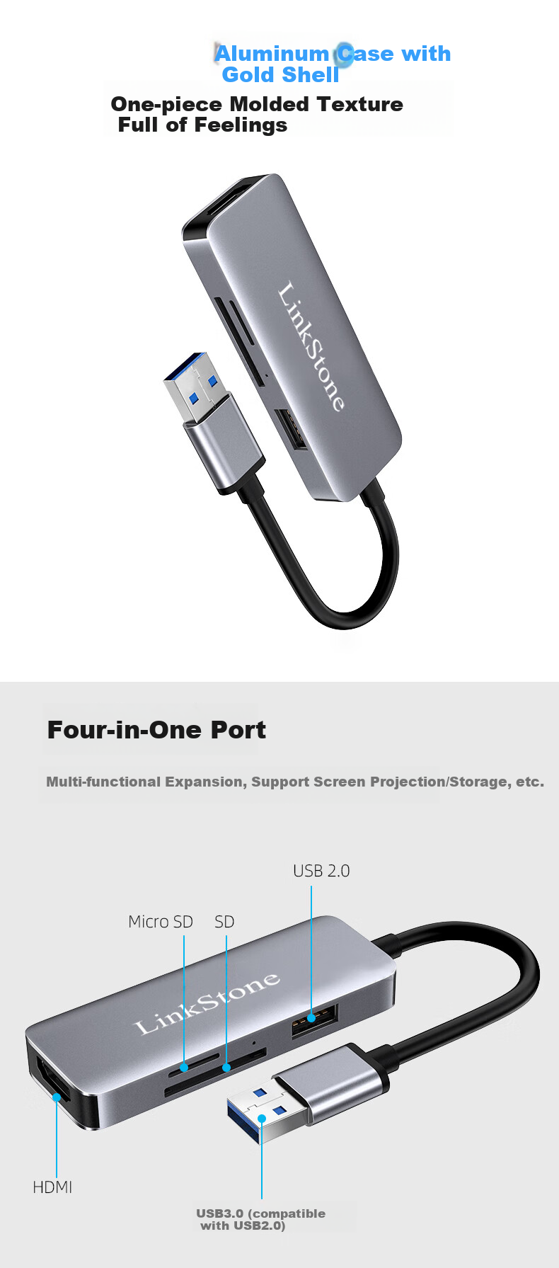 LinkStone USB3.0 to HDMI External Graphics Card TF/SD Card Reader HUB Hub Laptop Video Converter Screen Mirroring Device Computer TV Casting Cable Expansion Splitter 2