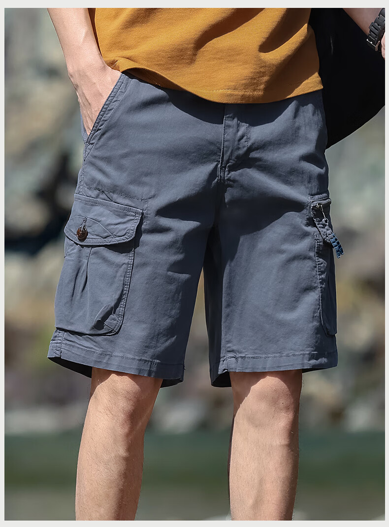 EASTERN CAMEL Men's Cargo Shorts, Casual Five-Point Pants, Spring And Summer Mid-Length Pants, Thin Style, Large Pocket Trousers, Khaki, Size 29 9