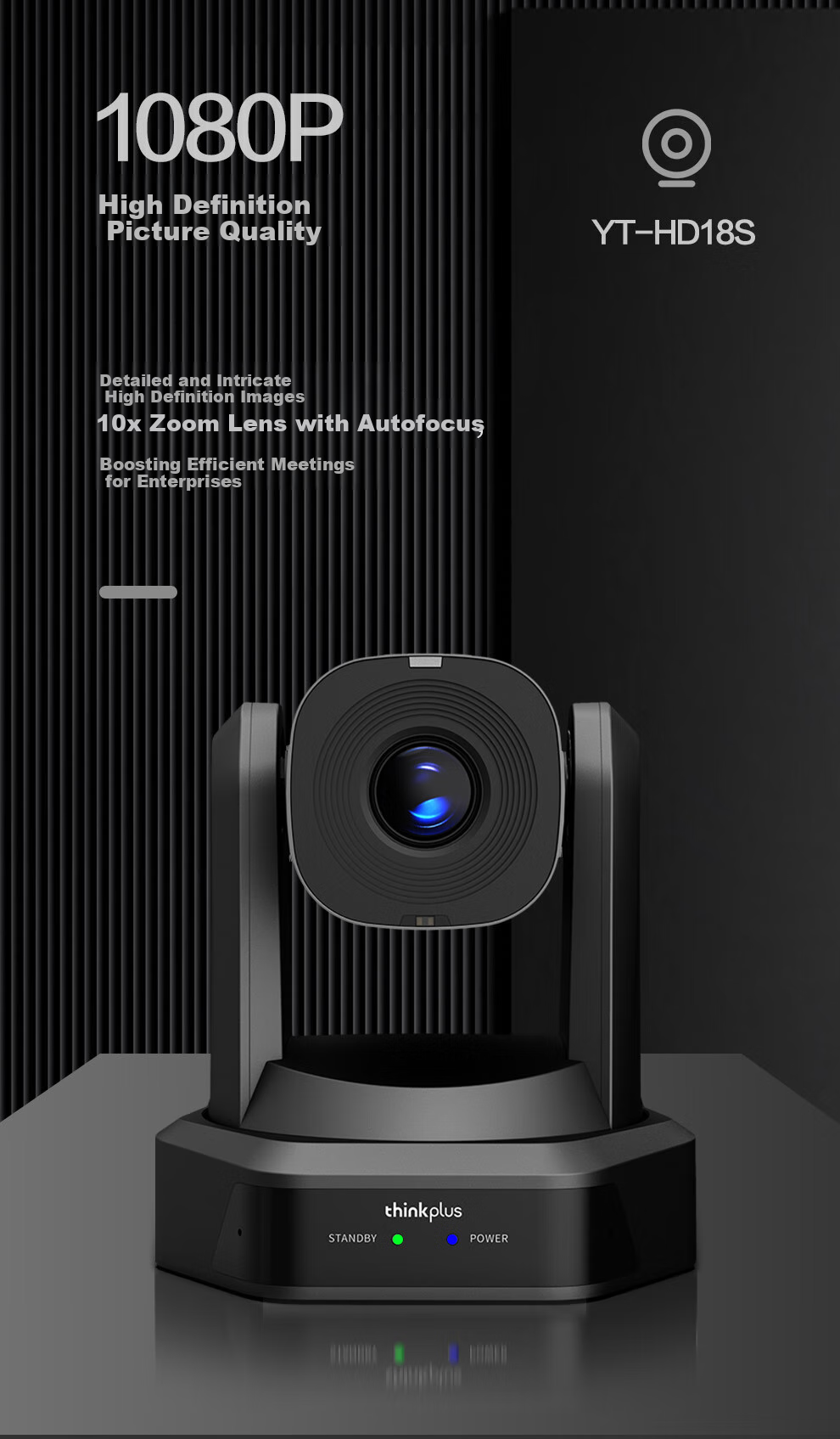 Lenovo ThinkPlus Video Conference Camera with Microphone And Pan-Tilt Zoom, 1080P HD, 10x Optical Zoom, AI Tracking Auto Focus YT-HD18S 2