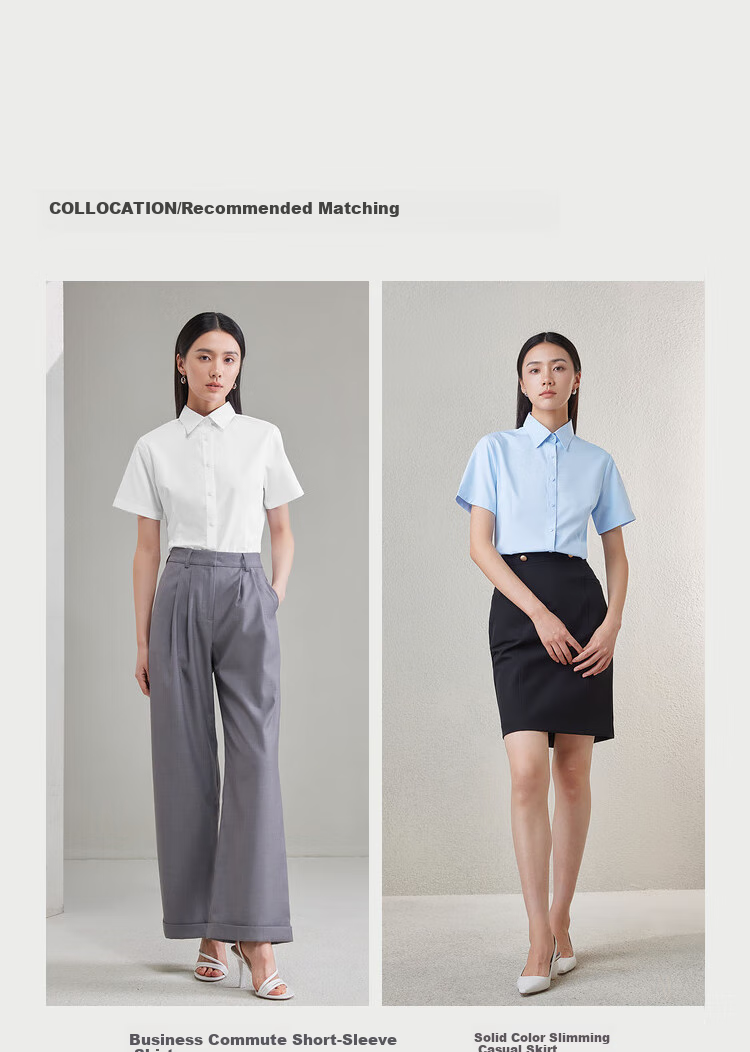 HLA Short-Sleeve Shirt, Summer Business Commute, Solid Color Formal Blouse, Women's Clothing, Bleached, 160/84A (36), Qixi Gift 4