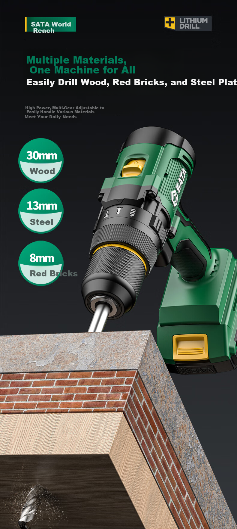 Shida (SATA) Brushless Lithium-Ion Drill, Industrial-Grade High-Torque Multi-Function Pistol Drill, Electric Screwdriver D05743 Deluxe 6