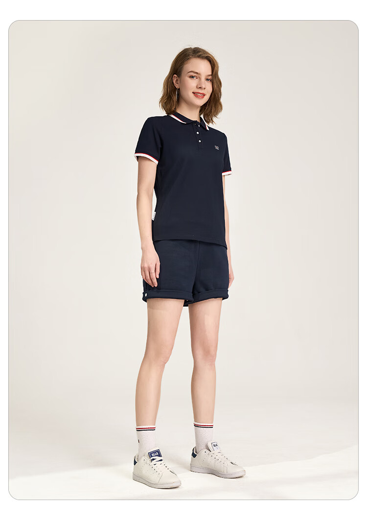 ELLE ACTIVE Casual Sports Short Sleeve Polo Shirt Women Commuter Versatile Color Block Slim Fit Collared Top White 2XL 7