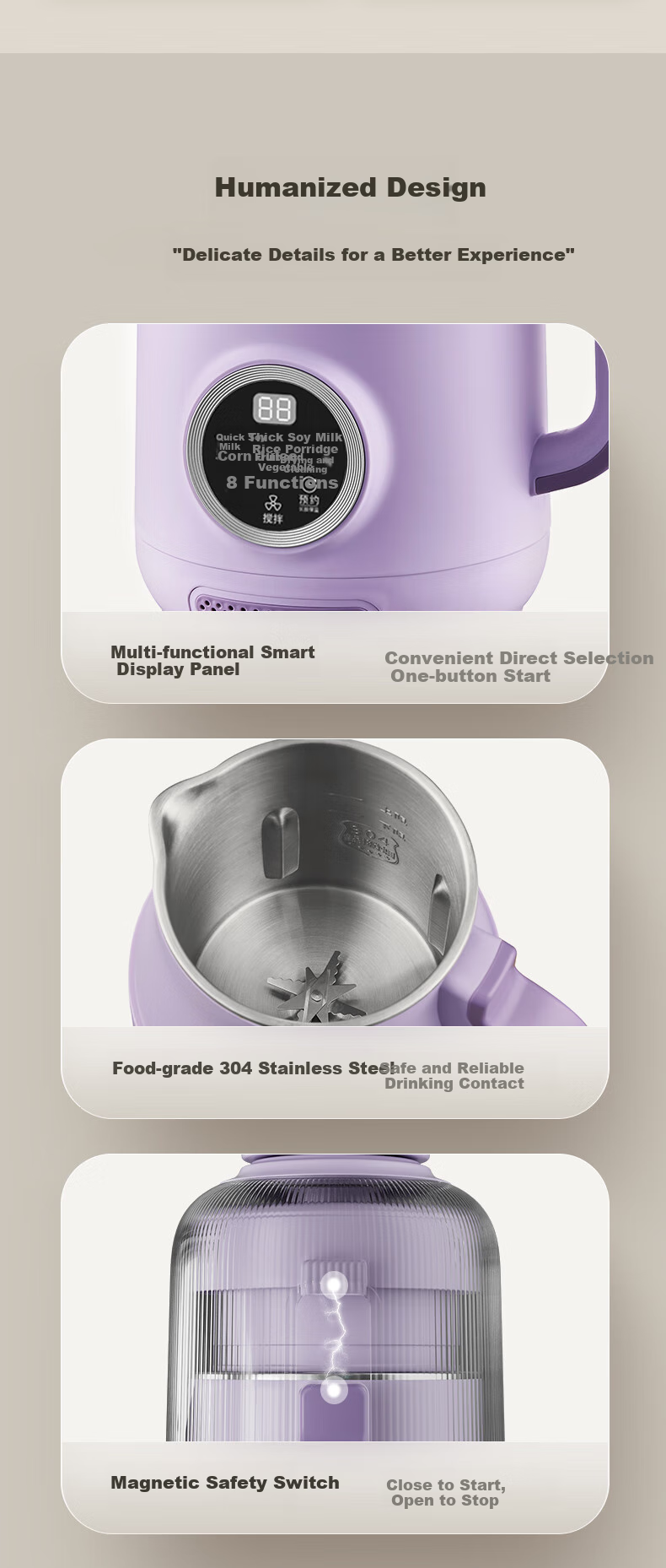 DAEWOO Detachable Quick-Wash Blender, Home Use, 1.2L Large Capacity, Steam Micro-Pressure Soy Milk Maker, No Soaking Required, Direct Grinding, Pulp-Free, Baby Food Processor, SM16 Purple 13