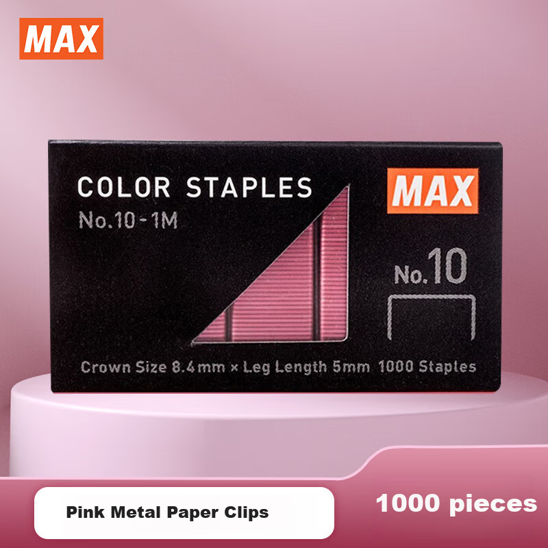 Степлерные скобы MAX №10, 1000 шт./уп., розовые, для офиса и учебы
