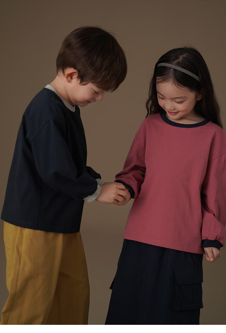 Hacikis Kids Spring and Autumn Long Sleeve T-Shirt Simple Top Boys Girls Skin-Friendly Base Shirt Navy Blue 150 7