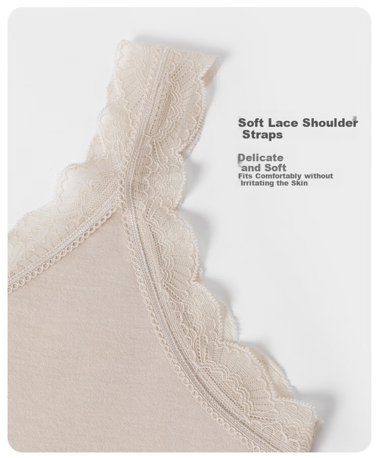 Schiesser [Thick Version] Women's Thick V-Neck Double-Sided Brushed Soft Camisole Lace Trim Thermal Underwear Vest 14