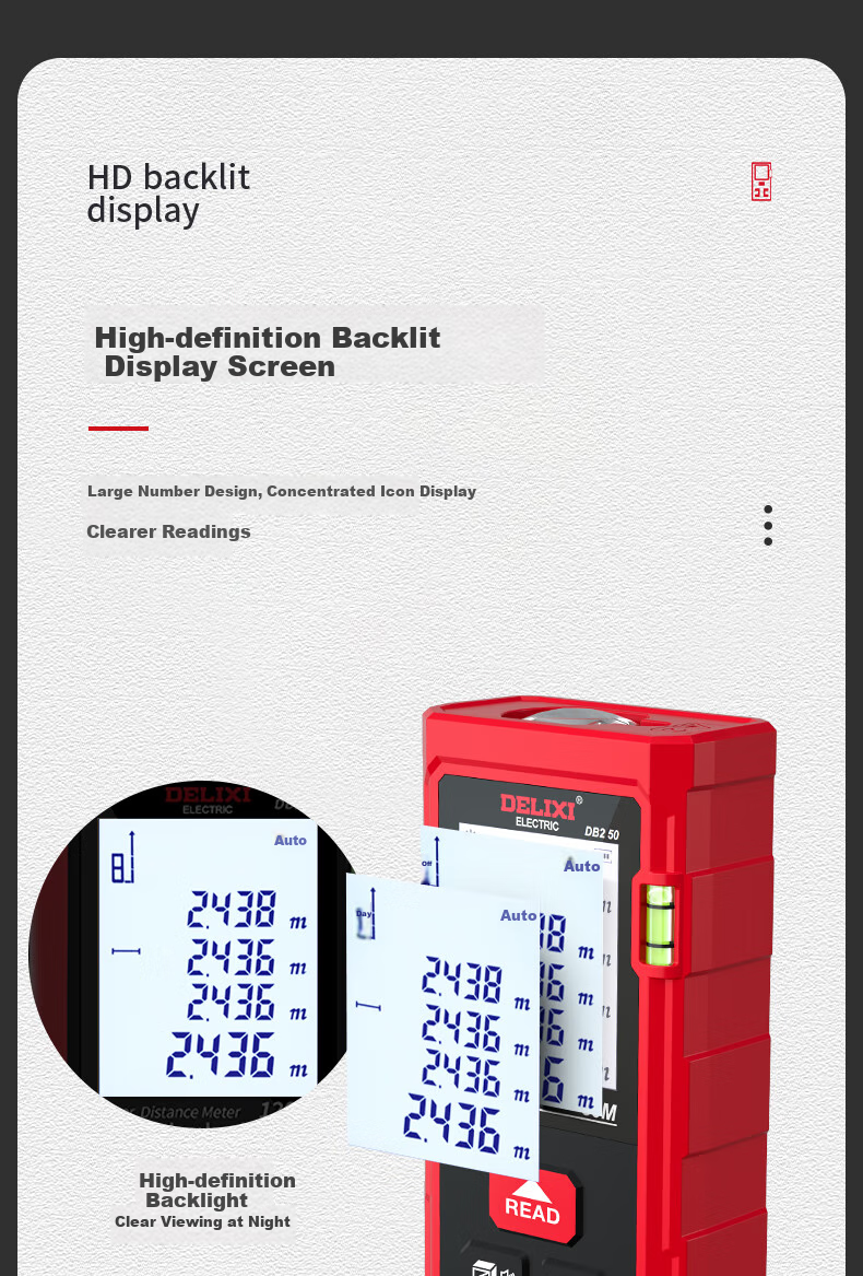 DELIXI ELECTRIC Laser Distance Meter Upgraded High-Precision Electronic Tape Measure with Projection Line 50m Range 15
