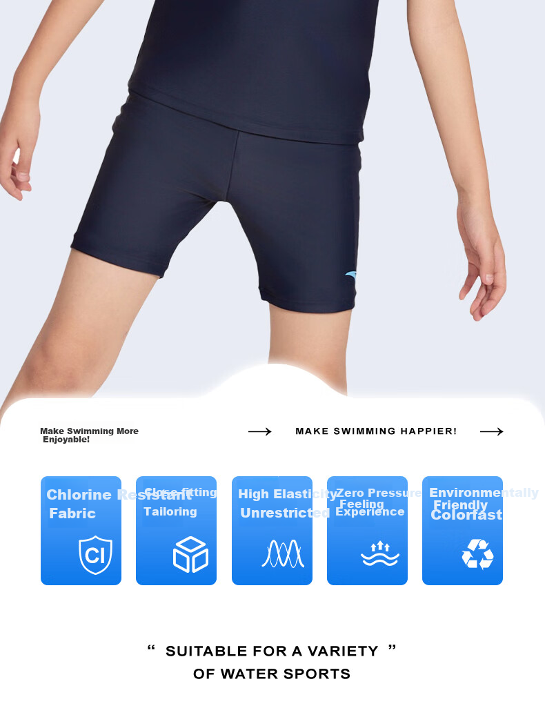 ANTA Men's Children's New Two-Piece Swimsuit, Short-Sleeved Sun Protection, Youth Swimwear, for Older Kids, Beach Shorts, Black, Size 160 2