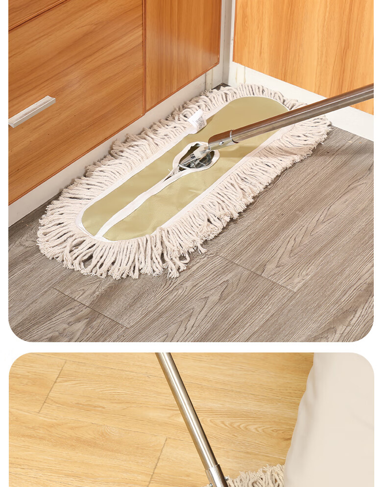 MEIJIARIJI Commercial Large Flat Mop 60cm Dust Push with 1 Cloth Cotton Canvas Wet and Dry Dual-Use Hospital Cleaning Mop 3