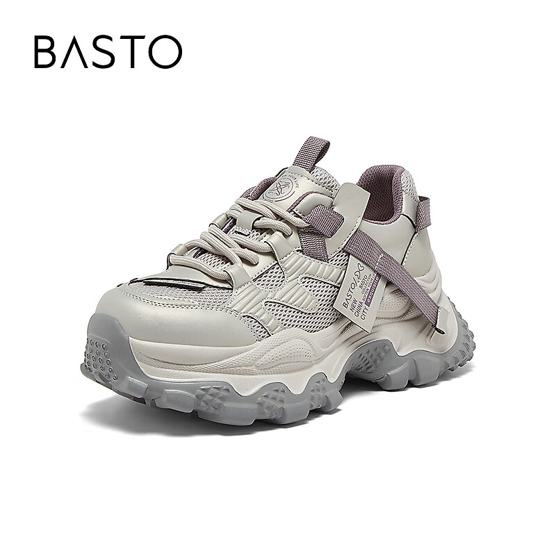 BASTO 25 Autumn Dad Sneakers Fashion Thick Sole Height Increasing Women's Casual Shoes B6091AM6 Gray/Purple Size 35