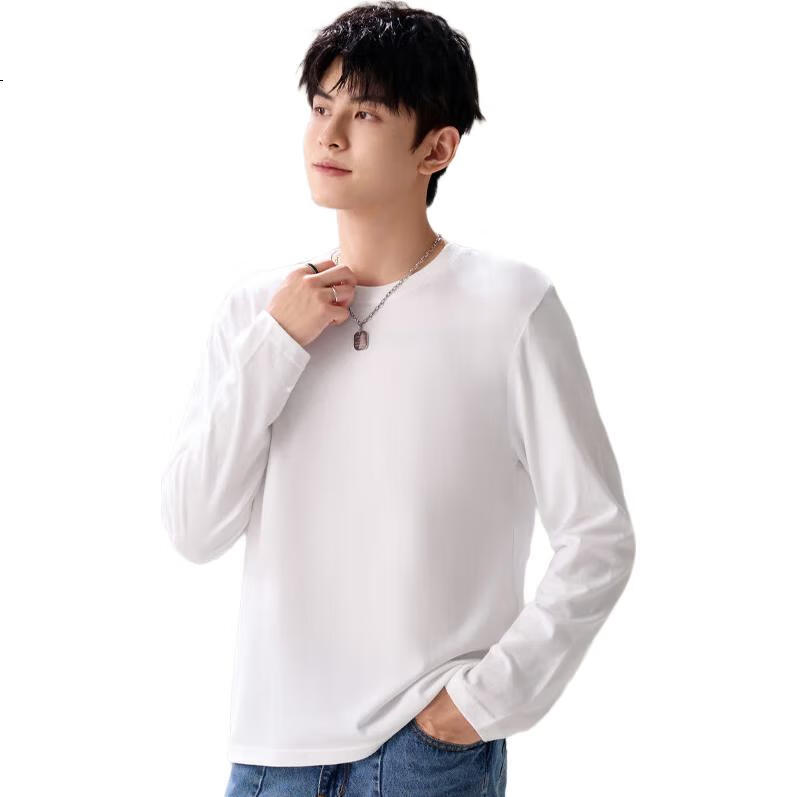 Мужская футболка с длинным рукавом Jeanswest, трендовая модель с круглым вырезом, свободная футболка из чистого хлопка, белая, размер 2XL, весна 2026
