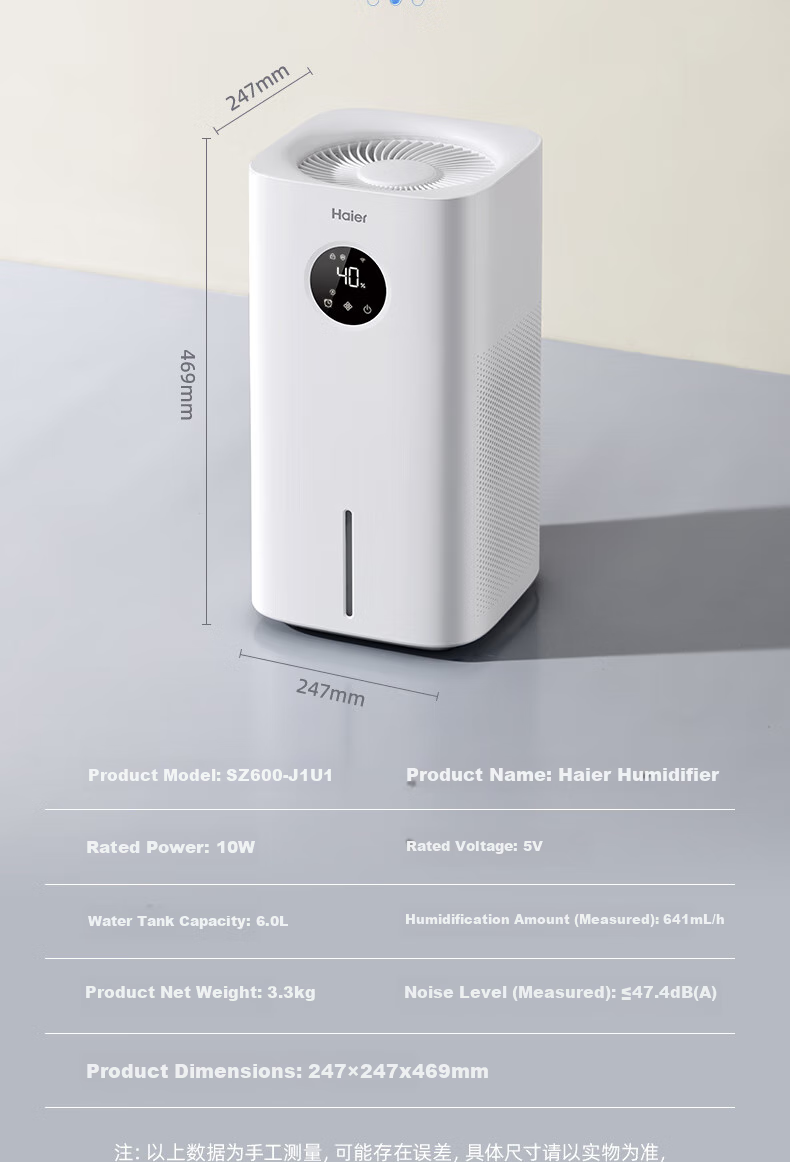Haier Humidifier for Home Use, Non-Water Mist Evaporative Type, Recommended for Bedroom, Baby, Office, Negative Ion Purification, Air Purifying, Large Capacity, Smart Timer, UV Sterilization, Floor-Standing Humidifier 18