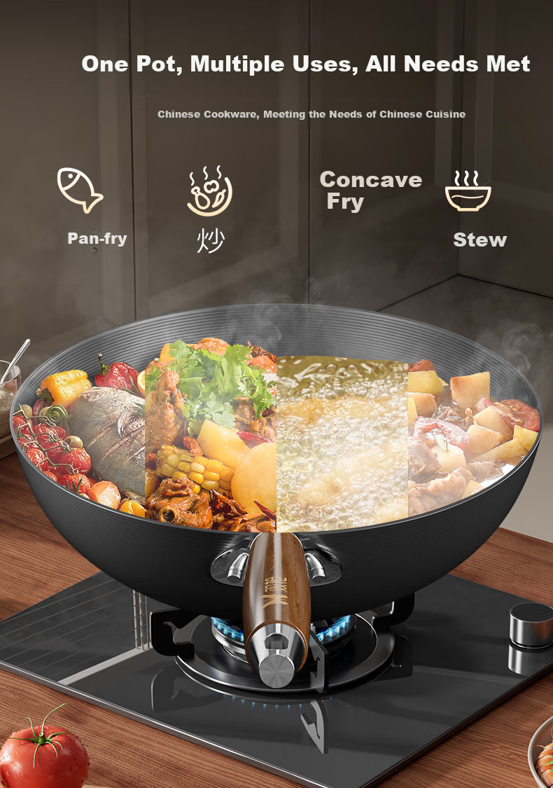 Suncha Iron Wok, High-Purity Pure Iron Non-Coated Non-Stick Pan for Stir-Frying, Compatible with Gas And Induction Stoves, 32cm, Pre-Seasoned 16