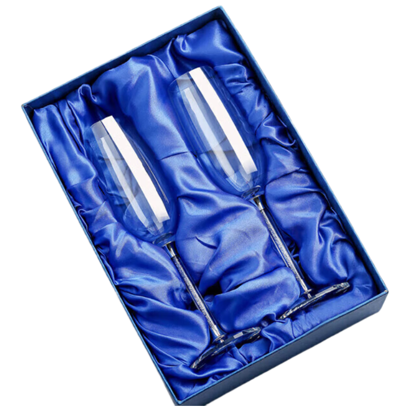 FANKAQI Premium Gift Box Crystal Glass Stemmed Champagne Flutes Pair Couples Birthday Wedding Gift