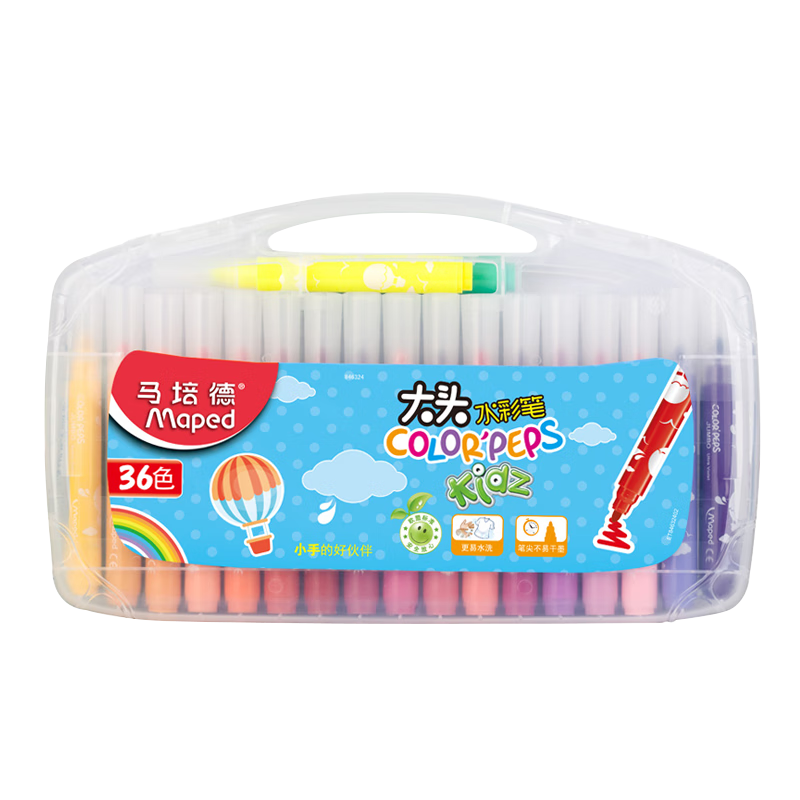 Maped [Creative Art] Large Head Thick 36-Color Watercolor Markers, Washable Drawing Pens for Children And Students, Beginner Art Doodle Coloring Pens, 846324CH, Children's Art Education Gift