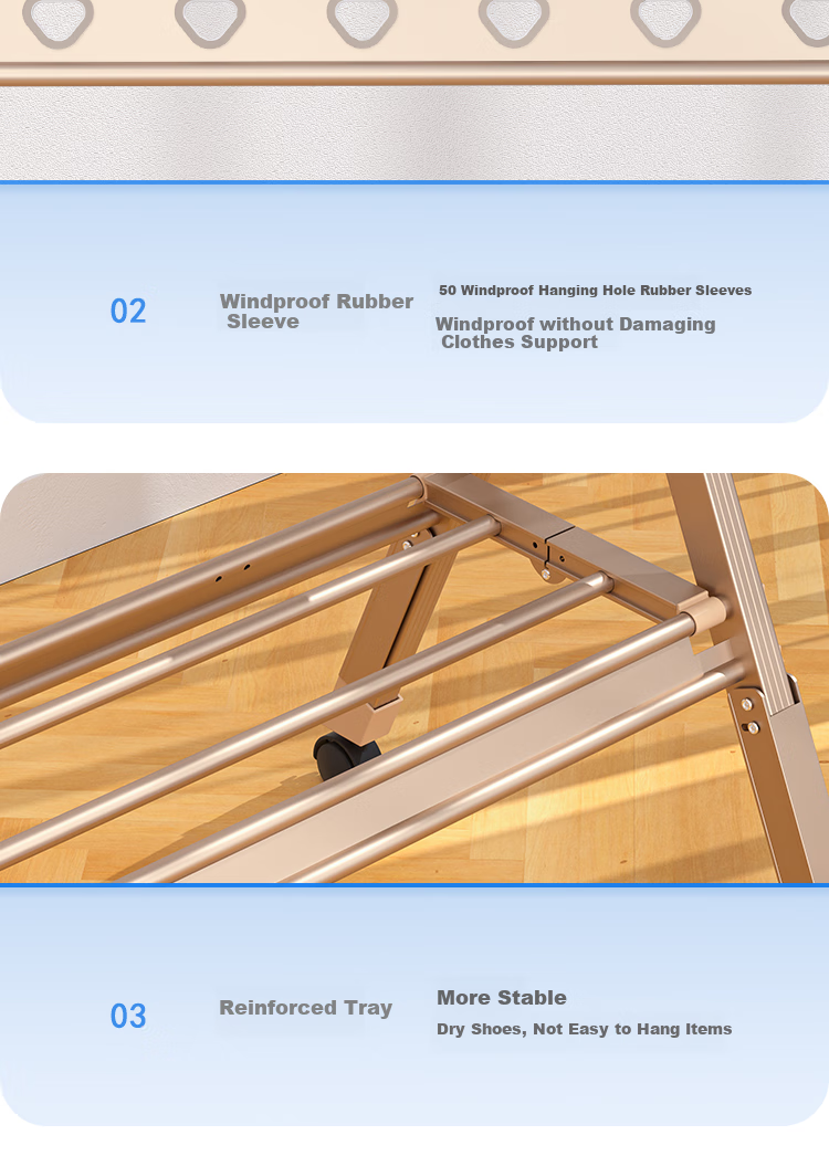 HKG Folding Aluminum Alloy Clothes Drying Rack, Extendable Indoor Balcony Household Clothes And Quilt Drying Stand 12