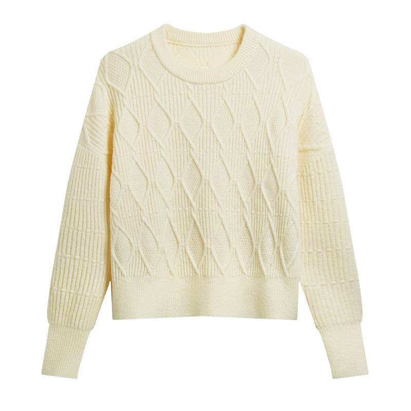 She Enjoy Textured Versatile Diamond Cable Knit Round Neck Sweater Women's Inner and Outer Wear Knit Top T53Z051