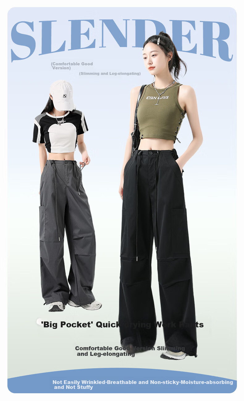 FitonTon Women's Pants, New Style for Fall/winter 2025, American-Style Large Pockets, Cargo Pants, High-Waisted Straight-Leg, Loose-Fitting, Slimming Casual Pants for Wome 1