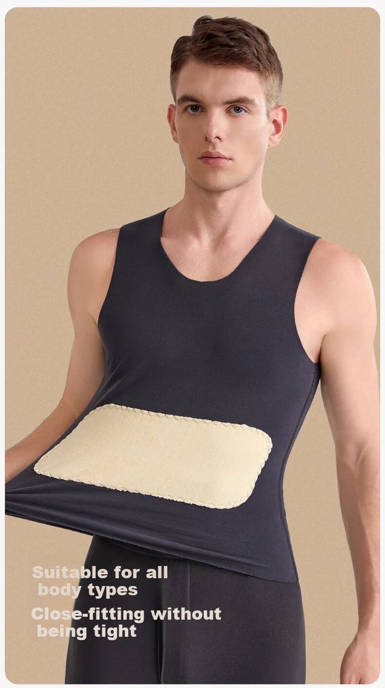 LangSha Thermal Undershirt for Men, Wool And Silk Patch Fleece, Slim Fit Seamless Sleeveless Undershirt, Base Layer, 2-Pack 13