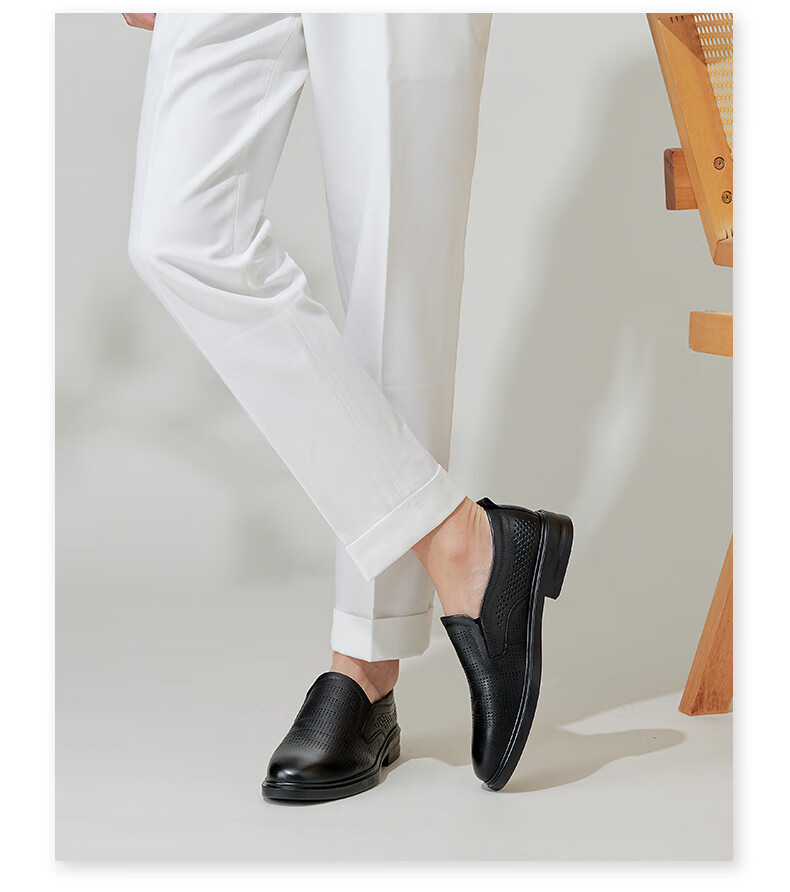 LAORENTOU Men's Summer New Genuine Leather Hollow Casual Shoes Comfortable Breathable Non-slip Perforated Shoes LL170 Black Size 39 7