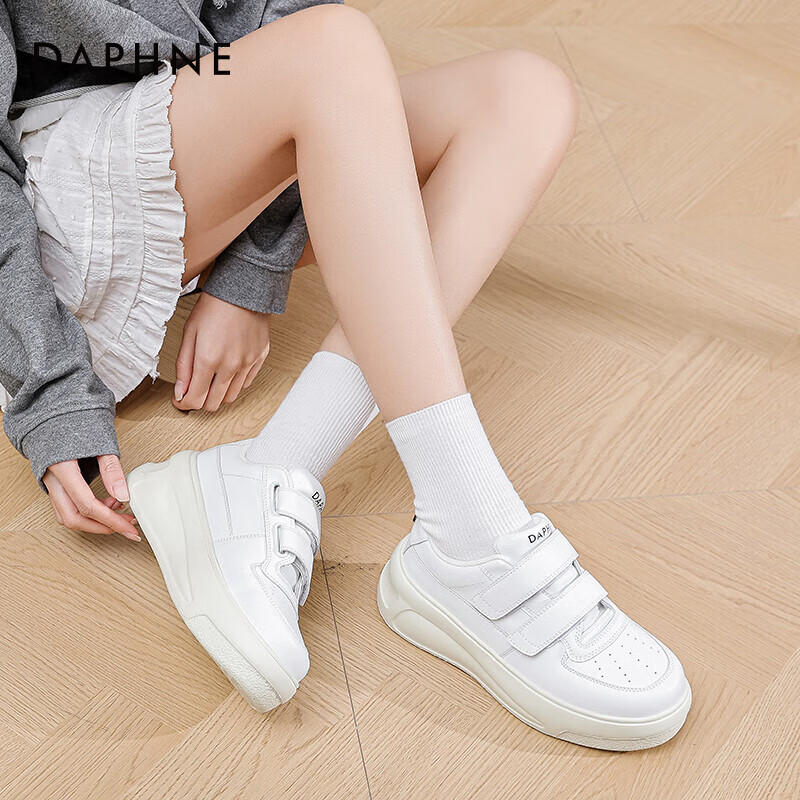 DAPHNE Velcro Platform White Sneakers for Women, Spring 2025 New Women's Casual Shoes, Height-Increasing Skateboard Shoes, Beige, Size 40