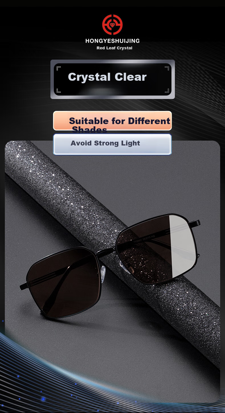 HONGYE Crystal Sunglasses, High-Definition Eye Protection, Fashionable Large Frame, Men's Outdoor Sun Protection, East China Sea Stone Sunglasses, Versatile Father's Style 6