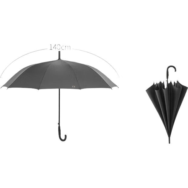 JD Large Umbrella with Long Handle, Semi-Automatic Extra-Large 10-Rib Reinforced Business Umbrella, Dark Gray