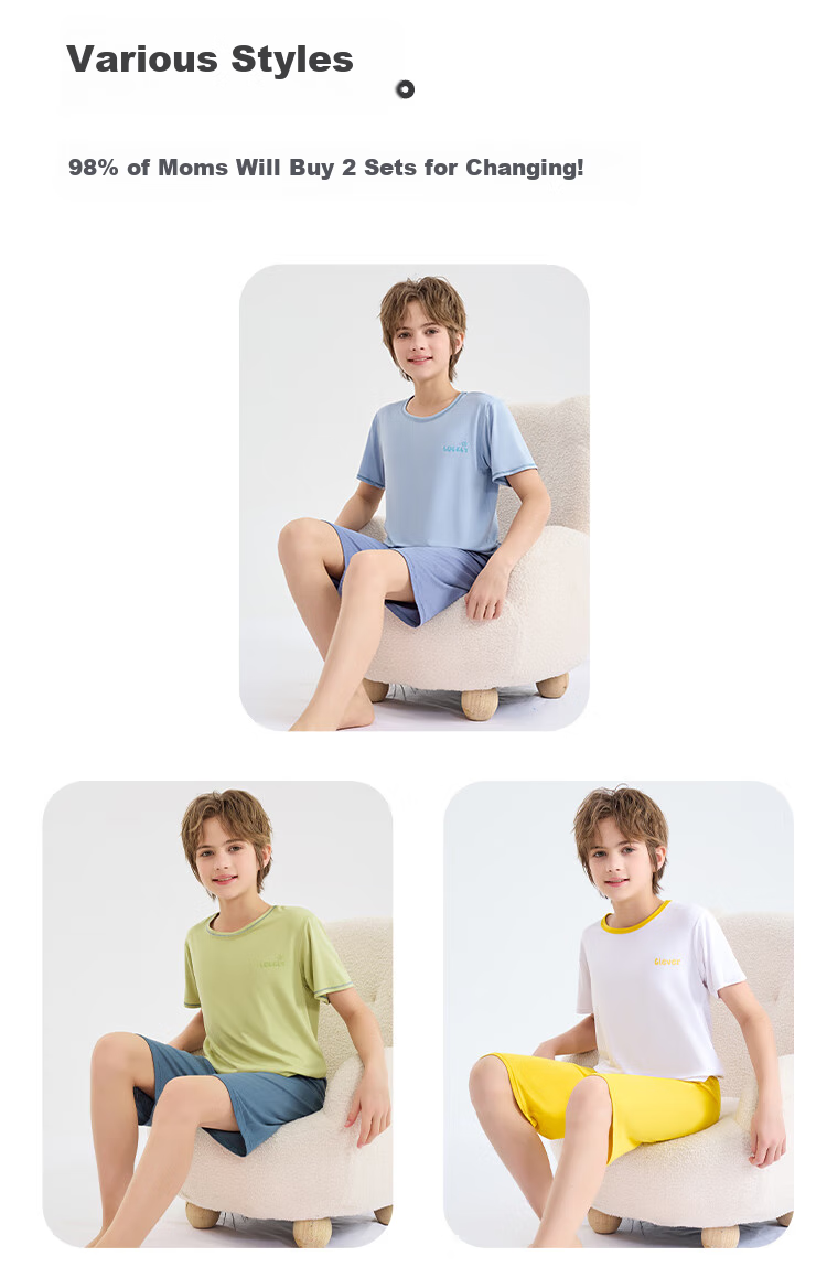 LangSha Children's Pajamas for Boys, Summer Thin Breathable Short-Sleeve Sleepwear Set Suitable for Older Kids, Green, Size 120 6