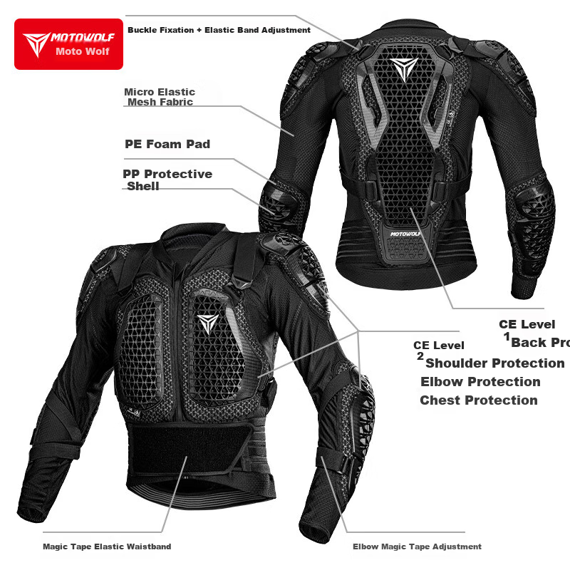 MOTOWOLF Motorcycle Anti-Fall And Crash Protection Armor Set, Off-Road Motorbike Riding Armor, Chest And Back Protection Full Set Protective Equipment