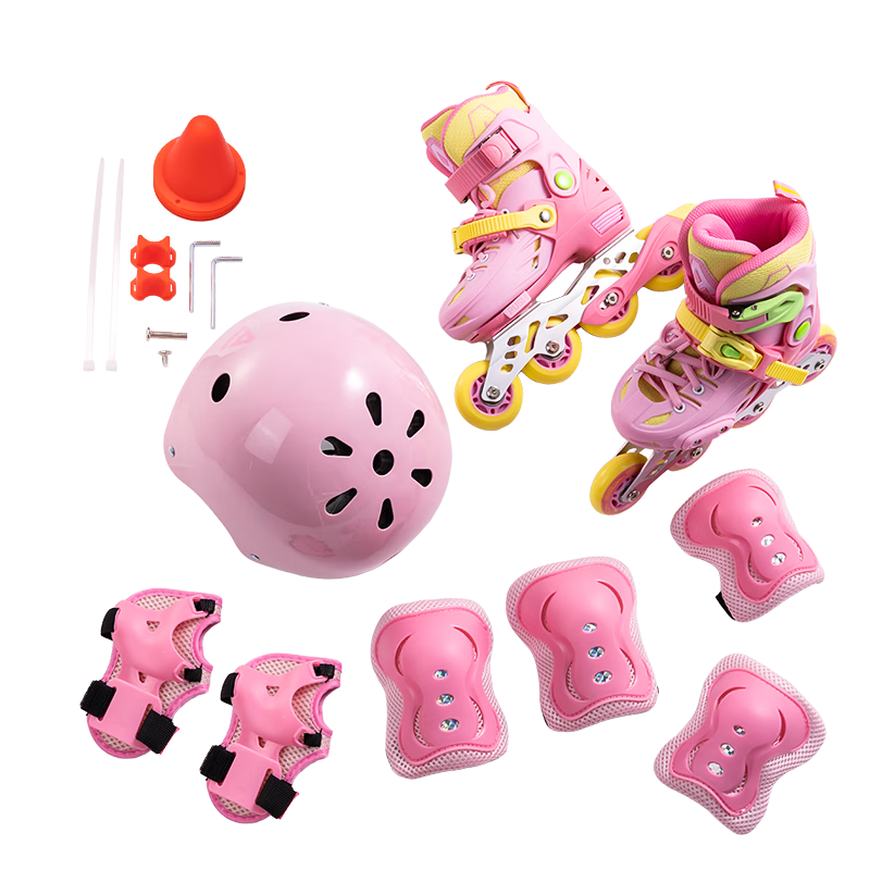 Deli Kids Student Roller Skates Primary and Secondary School Training Inline Skates Professional Set Pink Size S